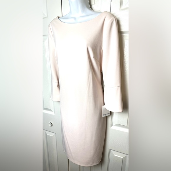 New CALVIN KLEIN Split Sleeve Sheath Dress Blossom Pale Pink Blush Wedding Work - Picture 3 of 15